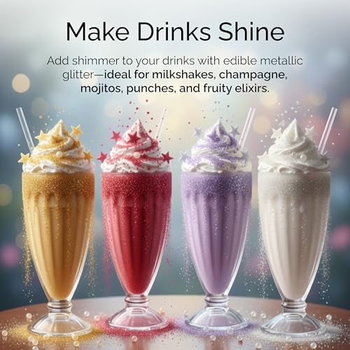 Cake Craft Edible Glitter Dust 4-Pack | 100% Edible Food-Safe Glitter for Cakes, Cupcakes, Cocktails & Desserts | Gold, Silver, Rose Gold, White - color: Gold, Silver, Rose Gold, White, size: Pack of 4