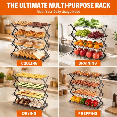 P&P CHEF 4 Tier Collapsible Cooling Racks,Stackable Bakers Rack,Black - color: Black