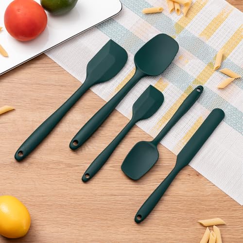 Silicone Spatula Set,5 Piece Food Grade Rubber Spatulas,Dark Green - color: Dark Green
