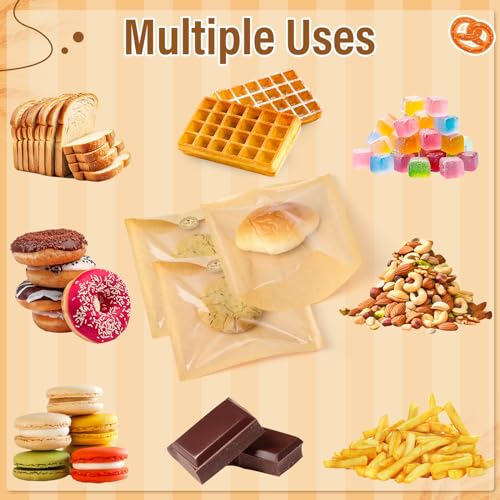 150 Pack Bakery Bags with Window, 7.5 x 7.1 Inches, Sublaga Paper Sandwich Bags, Donut Bags To Go, Bakery Paper Bags for Treat, Snack, Cookie Waffle Cake Packaging - color: Brown