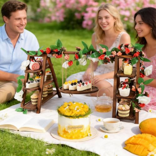 Wooden 3 Tier Cupcake Stand with Swing & Flower