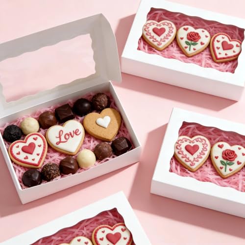 50pcs White Cookie Boxes 8x5x2 Inches Bakery Boxes with Window - color: White
