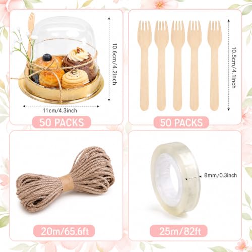 50 Pcs Mini Dessert Containers with Dome Lids Clear Plastic Cake Boxes