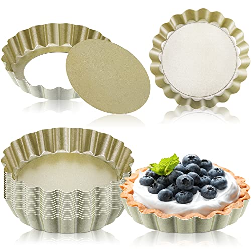 Tessco for you 16 Pcs Mini Tart Pans for Baking, Gold Round - size: 4 Inch (Round), style: Gold Round