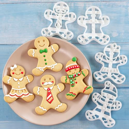 4Pcs Gingerbread Man Cookie Cutters Christmas Embossing Molds for Baking - color: Xmas Gingerbread
