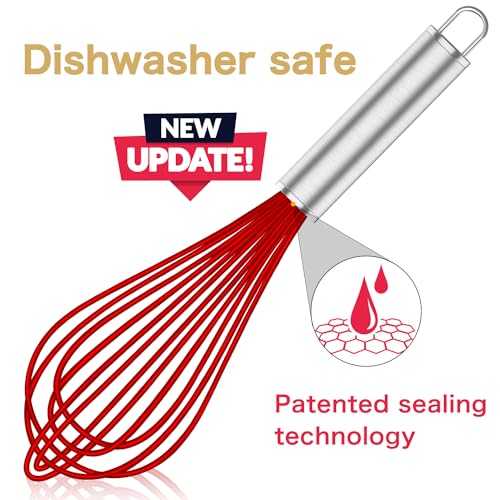 OYV Red Silicone Whisk Set of 3, 8/10/12 Inch, for Cooking Non-Scratch - color: Premium(Red Pack)