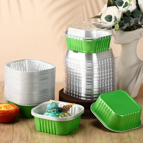 Aoriher 300 Pieces 10 oz Mini Cake Pans with Lids,Green - color: Green