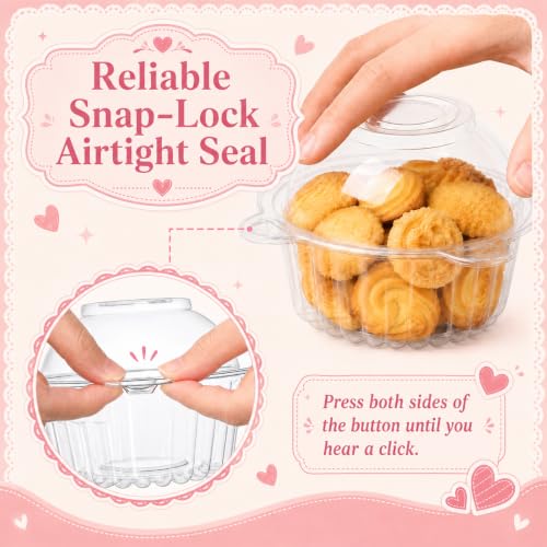 Bekith 150 Pack Individual Cupcake Containers, Plastic Cupcake Holder with Lid, Single Cupcake Boxes, Muffin Container for Party, Stackable