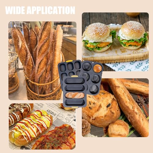 Set of 5 Silicone Hamburger Bun Mold, 4/6/9 Cup Silicone Hotdog Bun Pan with Spatula Brush, Mini Baguette Pans Bread Baking Pan for Homemade Hamburger Buns