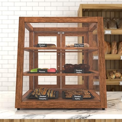 KoolMore 21 in. Dark Wood Slanted Countertop Dry Bakery Display Case, Bread, Pastry and Dessert Display with Tempered Glass - color: Dark Wood / Slanted, size: 21 in.