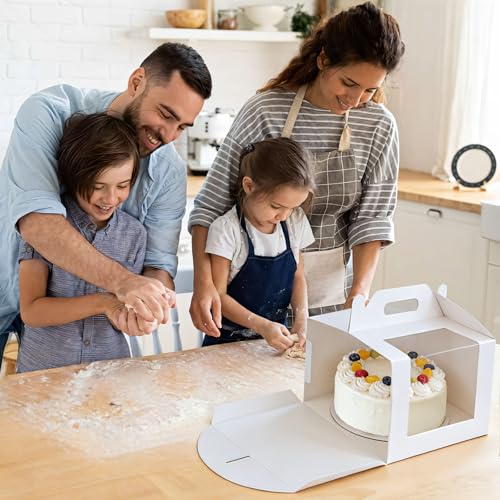 10 Pcs Cake Boxes 10 Inch with Handle, 10x10x8 Inches Tall Cake Box with Window for Tier Cakes, Bakery Take Out Container Cake Carrier, White Large Bakery Boxes for Baking Wedding, Birthday, Party