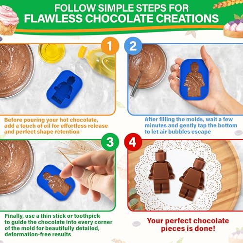 6 Pcs Robot and Bricks Silicone Molds for Chocolate and Candy