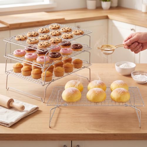 Leonyo 2-Tier Stackable Cooling Rack, 15 x10 Inch Wire Baking Racks - color: Silver