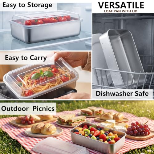 LIANYU 9 x 5 Inch Loaf Pan with Lid, Stainless Steel Bread Pan, Set of 4