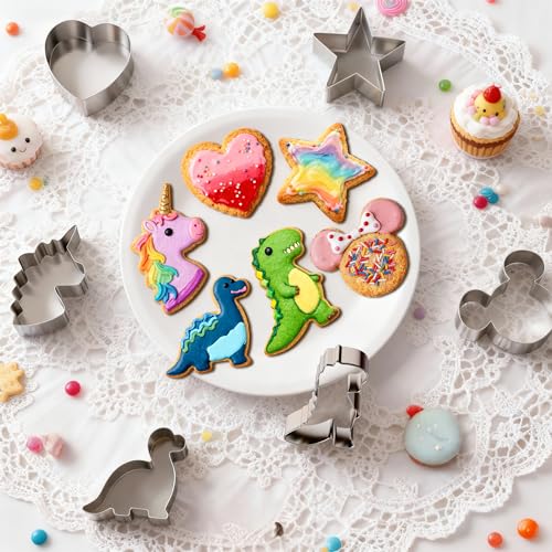 Stainless Steel Cookie Cutters, Mickey Unicorn Dinosaur Heart Star - color: 6 Pieces silver
