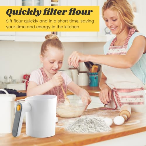 Electric Flour Sifter 32Oz with Dough Scraper, Fine Mesh Baking Sieve