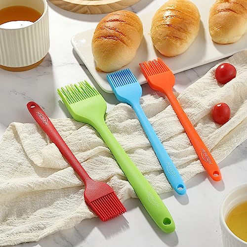 4PCS Silicone Basting Pastry Brush, MONGSEW Heat Resistant Food Brush Spread Oil Butter Sauce for BBQ Grill Baking Kitchen Cooking, BPA Free, Dishwasher Safe (Multicolor, 4 Pcs) - size: 10.2*1.7