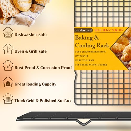 2 PCS Cooling Racks for Cooking and Baking, 11.65''x16.85'', Black - color: Black, size: 11.65''x16.85''-2PC