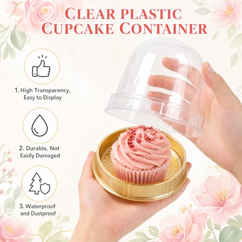50 Pcs Mini Dessert Containers with Dome Lids Clear Plastic Cake Boxes