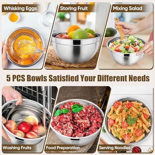 P&P CHEF Metal Mixing Bowls with Lids Set, Airtight Lids & Khaki - color: Khaki, style: Airtight Lids