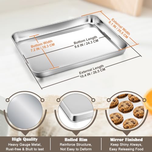 10.4"x8" Baking Sheet Pan(2Pcs), Joyfair Stainless Steel Toaster Oven Tray - size: 10.4"x8"