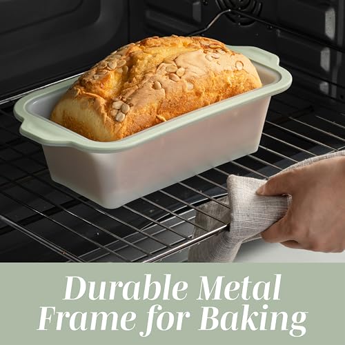 COOK WITH COLOR 17 Pc. Silicone Baking Pan Set - Non-Stick & Easy Clean Silicone Muffin Pans for Baking with Sturdy Metal Frame for Stability, Flexible Cake Molds, Includes Measuring Cups and Spoons - color: Sage