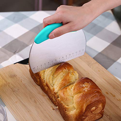 1 pcs Dough Pastry Scraper Chopper/Stainless Steel Dough Scraper Cutter with Ergonomic Rubber Non-Slip Grip/Dough Scraper Cutter/Pro Pastry Pizza Cutter Chopper (Blue) - color: Blue