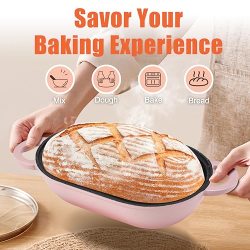 5 QT Enameled Cast Iron Sourdough Bread Oven, Loaf Pan with Lid - color: Pink, size: 5 QT