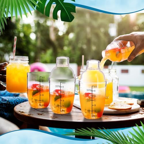 Lallisa 4 Pcs Plastic Cocktail Shaker Hand Drink Mixer Bubble Tea Shaker with Scales and Strainer Top Clear Cup with Measurements Mixing Tool for Tea Coffee Milk(350 Cc/ 12 oz) - size: 350 cc / 12 oz