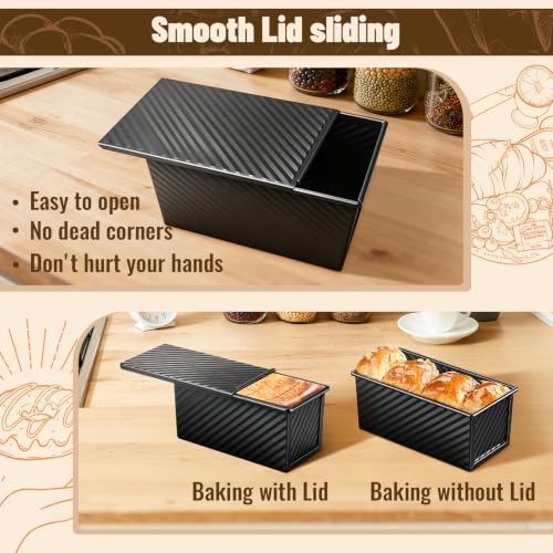 3 Pack Pullman Loaf Pans, Bread Pans with Lids, Black - color: Black
