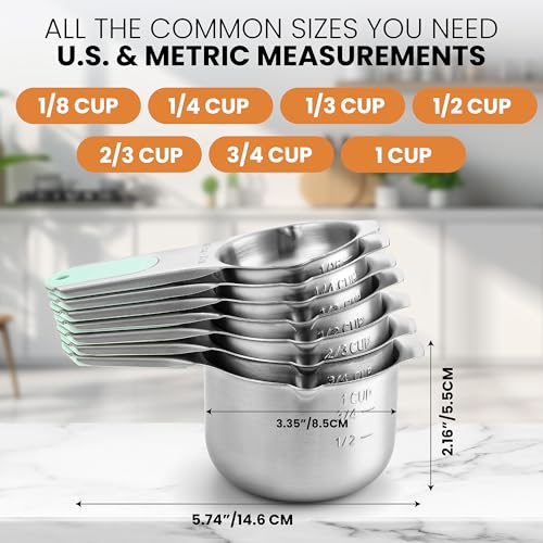 Spring Chef Magnetic Stainless Steel Measuring Cups Set of 7 Patented, Mint - color: Mint