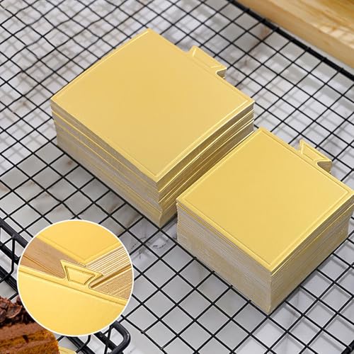 YYaaloa 100pcs 3.3 Inch Mini Square Golden Cake Boards Mousse Cupcake Base Paper Plates Dessert Board Base for Cake DIY, Baking Dessert Party Wedding Birthday (Square, 100pcs) - color: Square, size: 100pcs