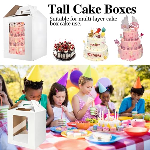 Cake Boxes - 2 Pack Tall Cake Box 10x10x12 Inch, Windows - color: 10X10X12-White
