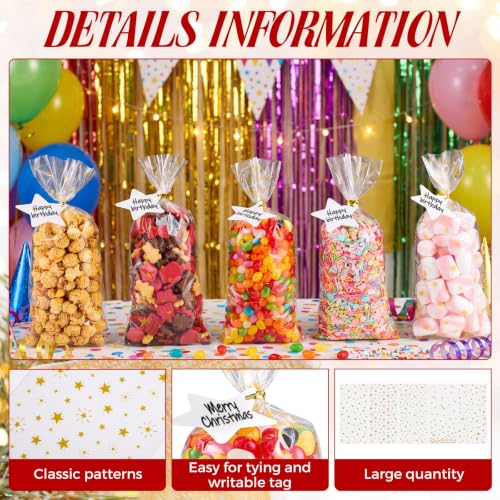 woric 100 Set Cellophane Treat Bags Golden Star Printed - color: Gold Star