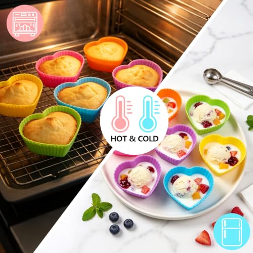12 Pack Reusable Silicone Cupcake Liners Baking Cups Liners - color: Colored-Heart