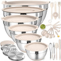 Mixing Bowls with Airtight Lids Set, 26PCS Stainless Steel Khaki Bowls with Grater Attachments, Non-Slip Bottoms & Kitchen Gadgets Set, Size 7, 4, 2.5, 2.0,1.5, 1QT, Great for Mixing & Serving - color: Khaki