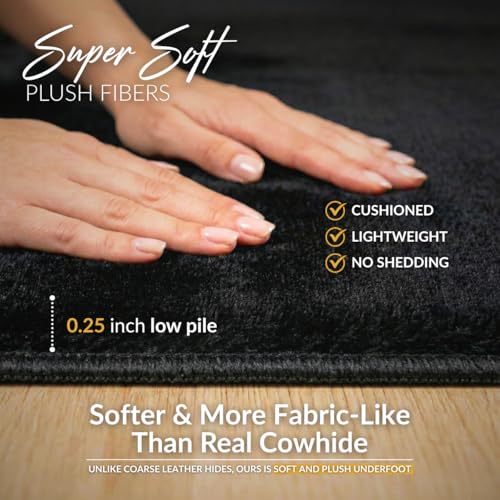 Faux Cowhide Rug 4'3"x5'7" - Black Cow Print Rug, Washable, Non-Shedding - color: Black, size: 4'4" x 5'8" (Medium)