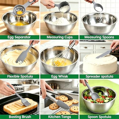 Deedro Mixing Bowls with Airtight Lids, Stainless Steel Mixing Bowls Set - color: Gray