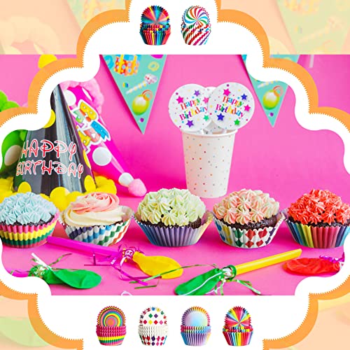 Chengu 600 Pieces Rainbow Paper Cupcake Liners for Baking