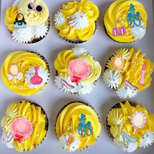 Makeup Theme Fondant Molds, High Heels Lipstick Perfume Silicone Molds, Mirror Comb Sun Hat Cake Decorating Chocolate Molds for Cupcake Topper Candy Sugar Craft Gum Clay Resin Set of 3