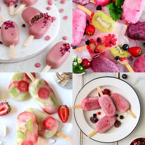 Sakolla 3 Pcs 4 Cavity Mini Popsicle Silicone Molds with 100 Wooden Sticks - size: 3 Pcs Mini - White