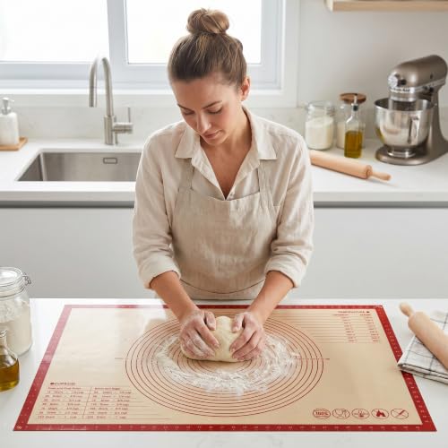 Silicone Pastry Mat with Measurements, 36 x 24 Inch Extra Thick Non-Slip Nonstick XL Baking Mat for Dough Rolling, Kneading, Fondant and Pie, Red - color: Red, size: 36"L x 24"W