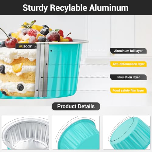 EUSOAR Aluminum Foil Cups, 5oz 50pcs Baking Cups with Lids, 3.34"x2.59"x2.35" 125ml Snacks Desserts Flan, Economical Catering Gathering Club Shower Wedding Party Favor Baking Cups-Blue - color: Blue, size: 50pcs