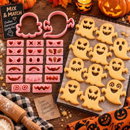 Ghost Halloween Cookie Stamps Set, 10 Pieces 3D Pressable Cookie Cutters - color: Ghost