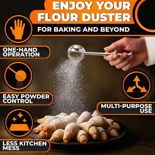 Stainless Steel Flour Duster for Bread Baking, 7", Spring Handle - size: 7-Inch Flour Duster