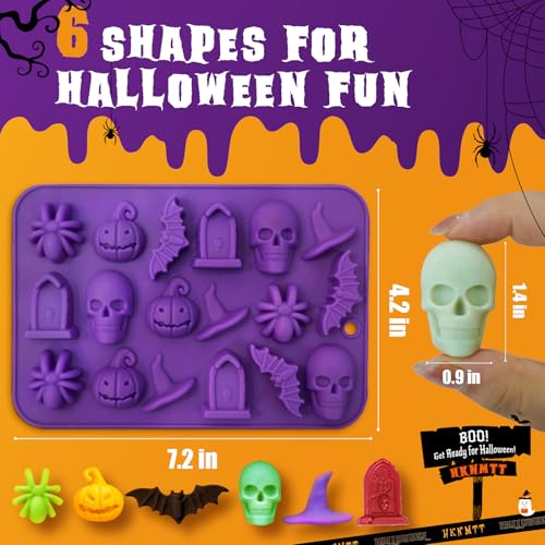 Halloween Molds Silicone for Chocolate 2 Pack, 3D Halloween Chocolate Candy Gummy Mold Skull Pumpkin Bat Ghost Witch Hat Spider tombstone Shapes Mold - style: Halloween 2PCS