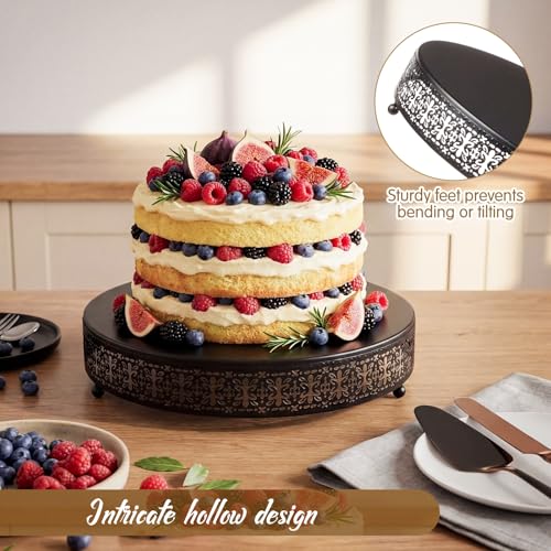 Wenqik Black Metal Cake Stand 14 Inch with Cutting & Spatula - color: Black, size: 14 Inch