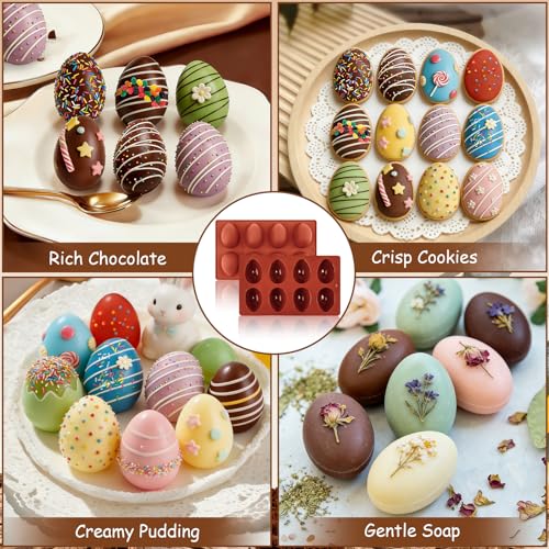 Morofme 2pcs Easter Egg Silicone Molds 8 Cavity Eggs Pan Baking Egg Chocolate Molds Easter Candy Mold Eggs Shape Jello Mold for DIY Craftwork Soap Wax Dessert Cookie Pudding Ice Cube - color: Egg