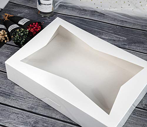 ONE MORE 14 x10 x 3inch White Lock Corner Window Bakery Cookie Boxes, Large Paperboard Container with PVC Windows for Pie, Pack of 12