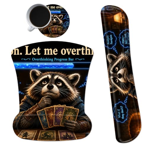 3-in-1 Ergonomic Memory Foam Keyboard Wrist Rest Pad Set, Raccoon - color: 00012